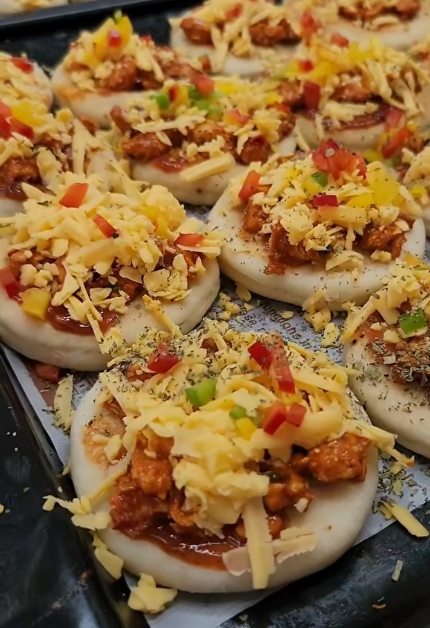 Freshly prepared mini pizzas